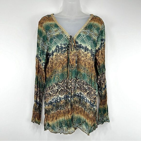 Mixit Top Women's 1X Artsy Fairy‎ Grunge Boho Crinkle Sequins Long Sleeve - Picture 1 of 15